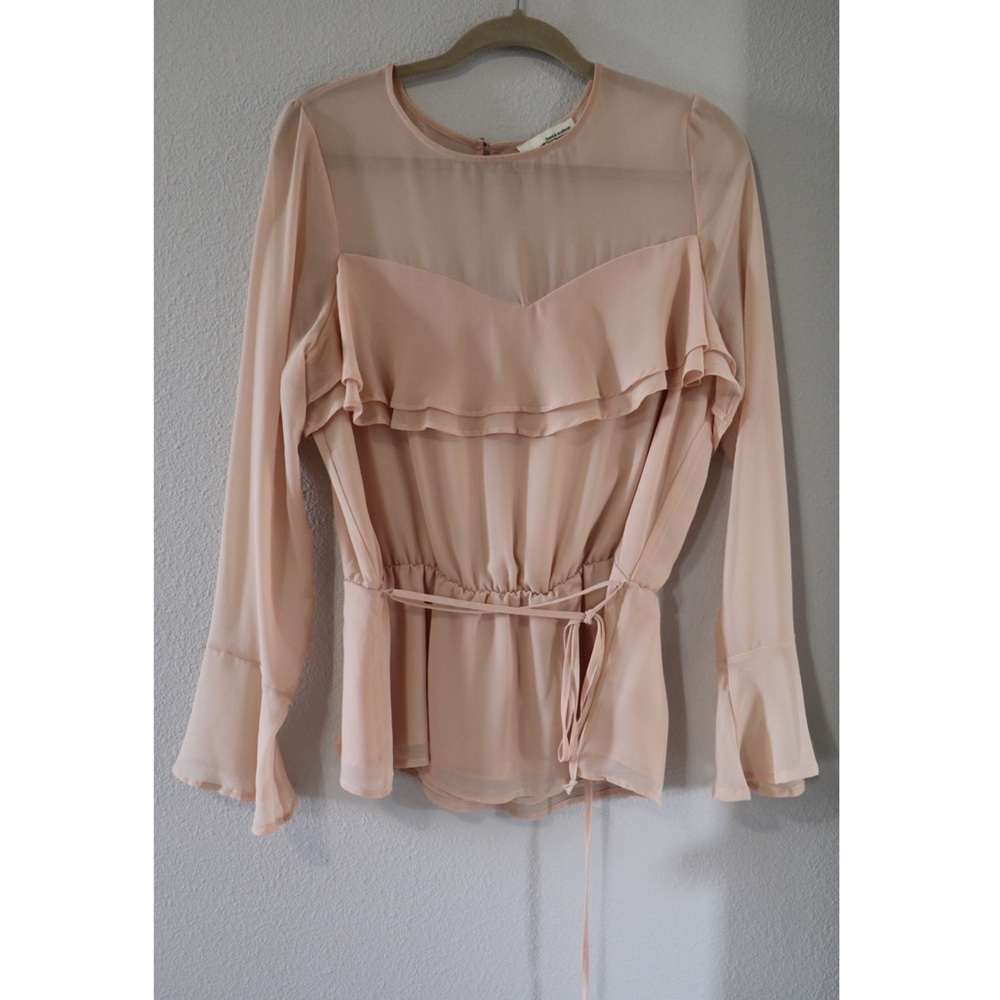 June & Hudson Long Sleeve Sheer Ruffle Blouse